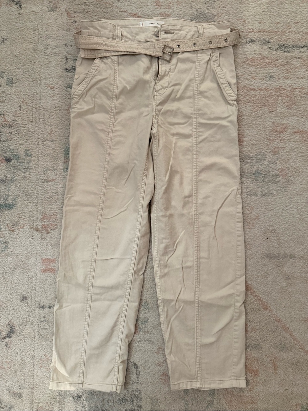 Women’s Beige Casual Belted Pants